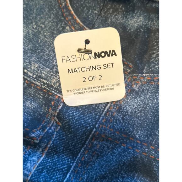 NWT Fashion Nova Denim LOOK 2 Piece Skirt/Blouse Button Front Elastic Waist Sz S - Picture 8 of 9